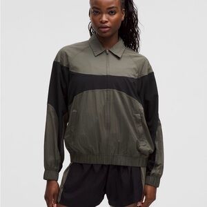 Lululemon Nylon Colourblock Collard Jacket, green/black, oversized